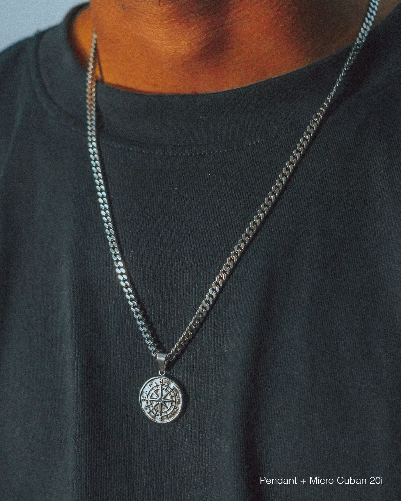 Compass Pendant + Rope 2.5mm - White Gold - Stella Club